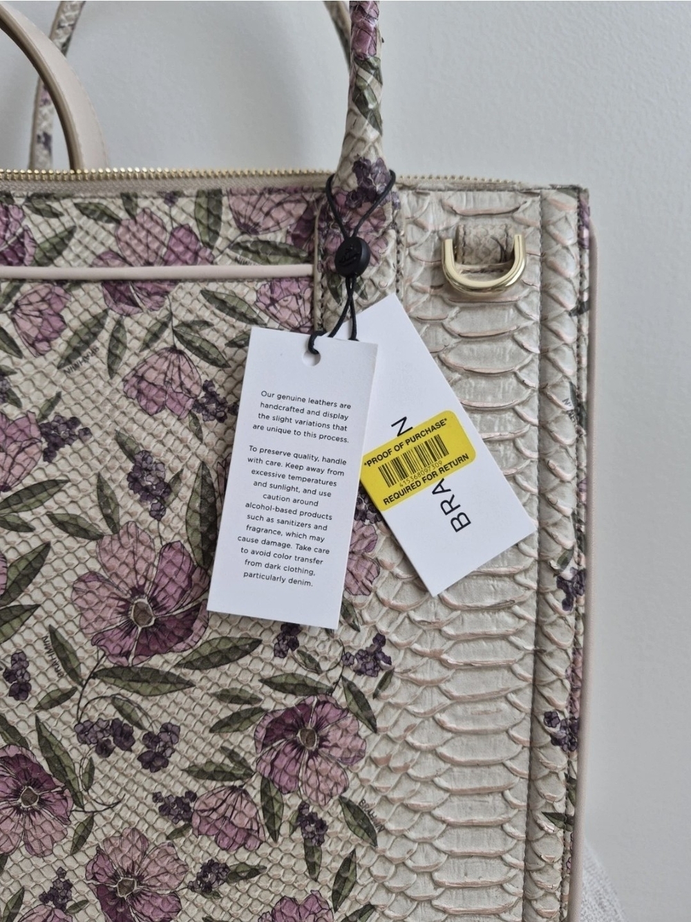 Brahmin Caroline Floral Satchel in Cream & Pink NWT - Picture 6 of 11